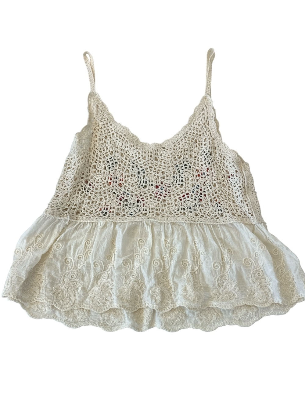 Altar'd State Floral Embroidered Crochet Peplum Top in Cream - Picture 7 of 9